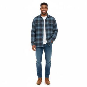 Orvis Mens Flannel Shirt Blue Cotton Heavyweight Woodsman